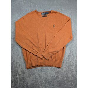 Polo Ralph Lauren Sweater Mens Large Orange V Neck Prima Cotton Golf Preppy
